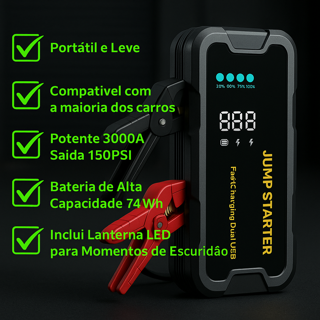 Arrancador Portátil 3 em 1 com