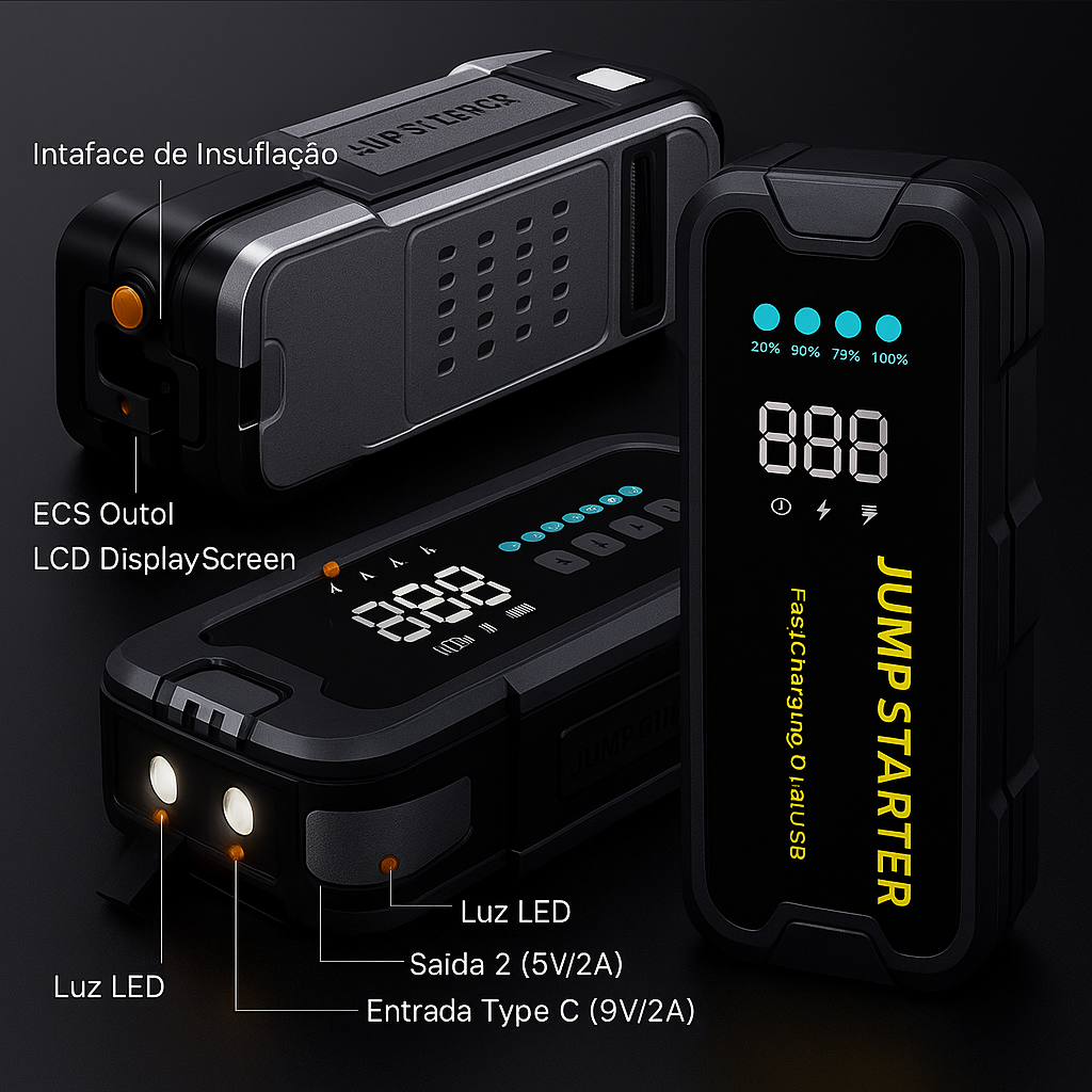 Arrancador Portátil 3 em 1 com